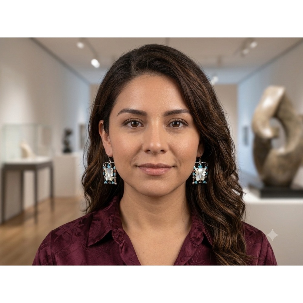 Zuni Butterfly Inlay Dangle Earrings‎ Signed Jewelry Allison Dishta **